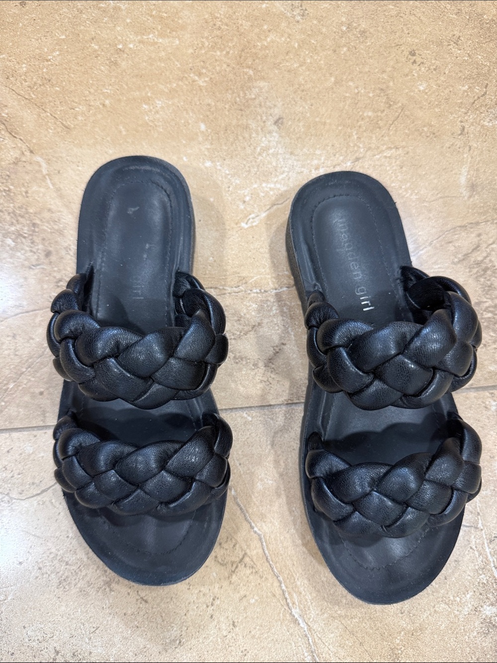 Braided Double-Strap Black Slide Sandals - Madden Girl